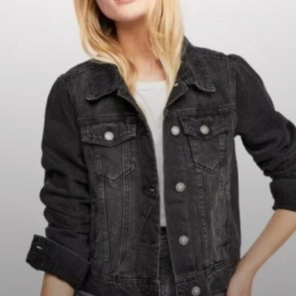 J Crew Black Jean Jacket with Cropped Fit  Moto Biker Edgy Goth Grunge Cotton - Picture 15 of 17